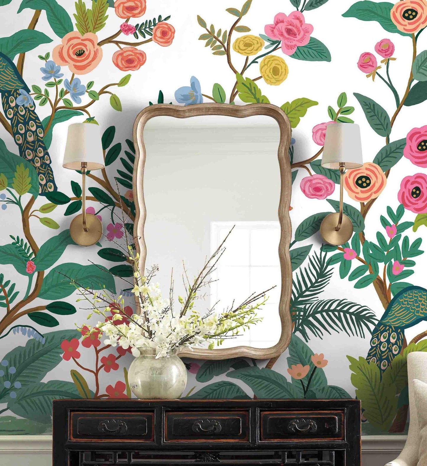 Peacock Wallpaper Mural - White
